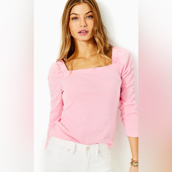 Lilly Pulitzer Sirah Knit Top in Conch Shell Pink Women’s 3/4 Sleeve Blouse XL - Picture 3 of 12